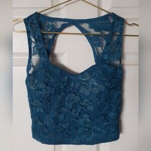 Teal Lace Sleeveless Crop Top